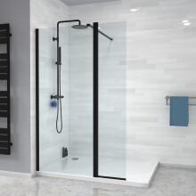 Nes Home Wet Room 700 Shower 8mm Tempered Glass Screen With 300mm Flipper Panel Black
