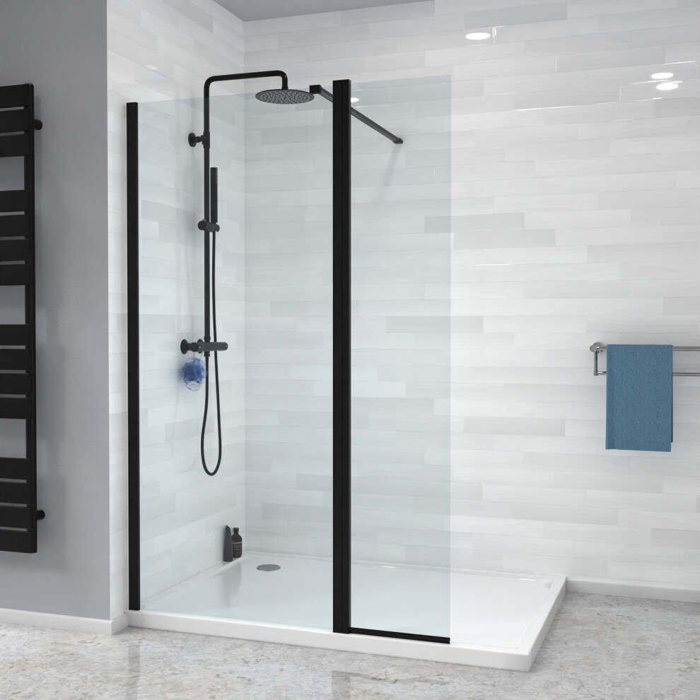 Nes Home Wet Room 700 Shower 8mm Tempered Glass Screen and Flipper Panel Black