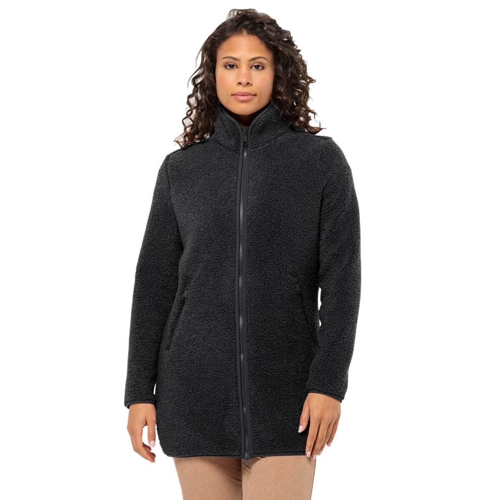 (L, Black) Jack Wolfskin Womens High Curl Soft Feel Breathable Fleece Coat Jacket