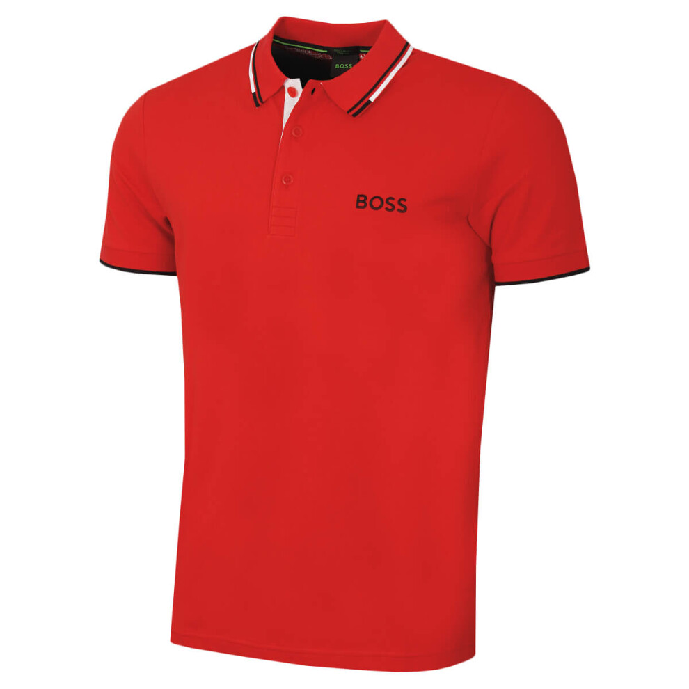 (XL, Open Red) Hugo Boss Mens Paddy Pro Contrast Stripe Regular Fit Boss Logo Polo Shirt