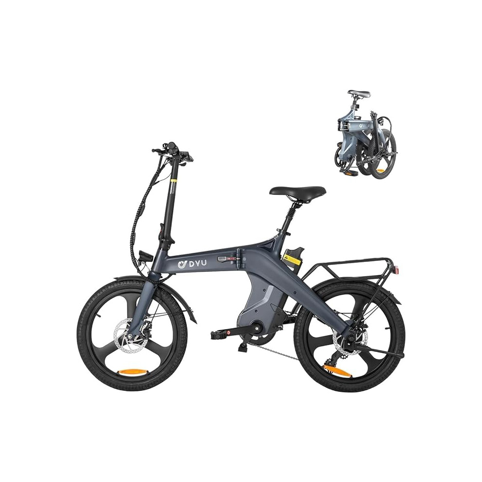 DYU T1 Electric Bike, 20'' Foldable E-Bike Pedal Assist, Smart Electric Bicycle Torque Sensor, 36V 10Ah Removable Battery,3 Riding Modes,7 Speed Gears