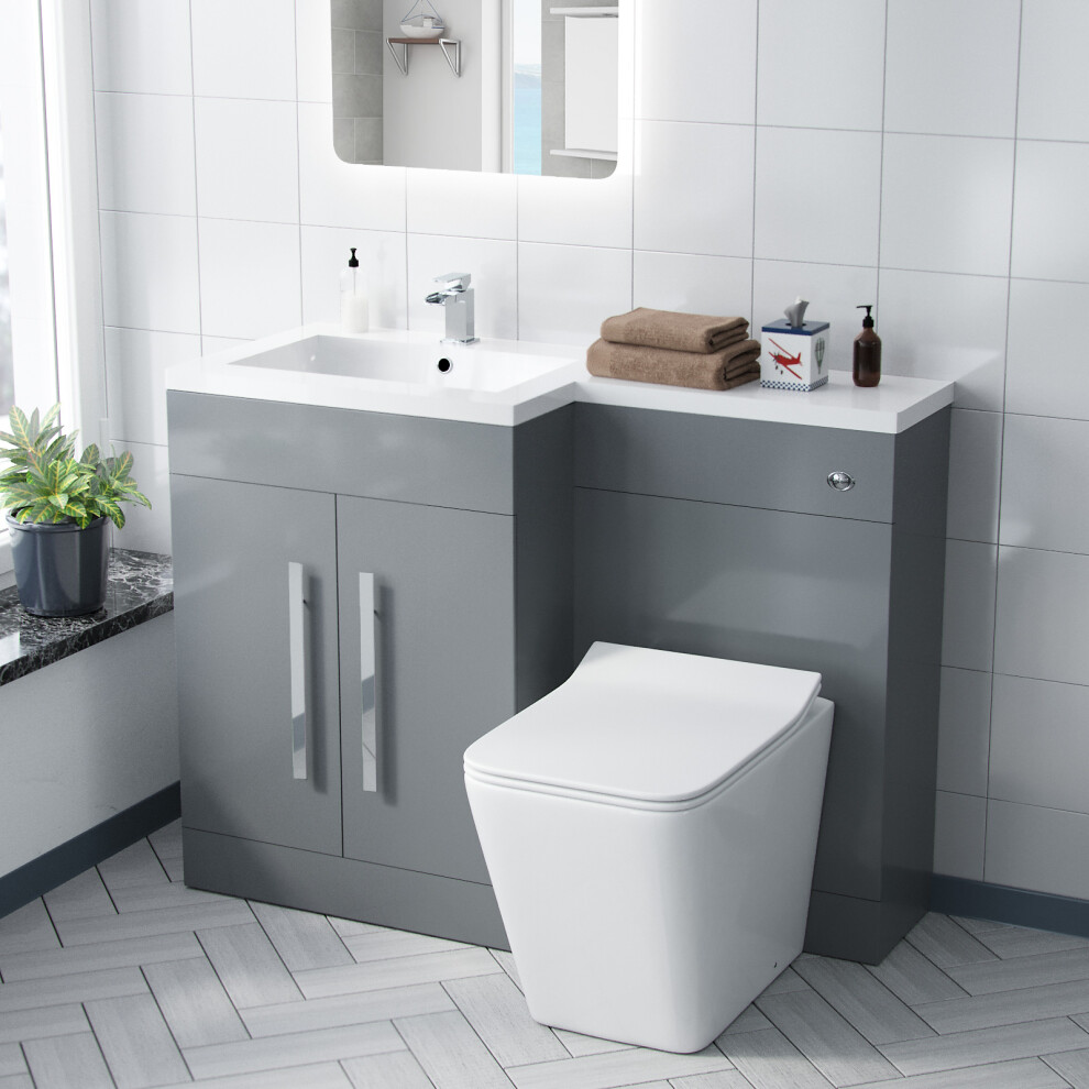 Nes Home Left Hand 1100Mm Vanity Basin Unit, Wc Unit & Elora Back To Wall Toilet Grey