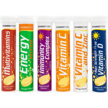 Variety Pack Effervescent Tablets - 6 Packs Variety of 20 Flavoured Dissolvable Fizzy Supplement - Contains Vitamins C, D, Zinc & Selenium