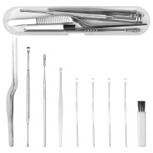 8 Pcs Ear Wax Removal Kit, Curved Tip Tweezer, Ear Pick Earwax Removal Tool, Ear Cleansing Tool Set, Ear Wax Remover with Storage Box, Reusable Ear