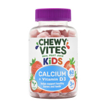 Kids Calcium + Vitamin D3 60 Gummy Vitamins | Helps Support Healthy Bones and Teeth | 2 Months Supply | Real Fruit Juice | Strawberry Flavour |
