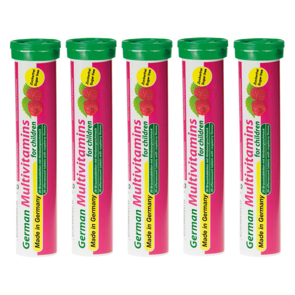 T&D Multivitamin For Children - 5 X 20 Effervescent Tablets - Raspberry Flavor - Pharma German Multivitamin For Children - Made In Germany