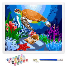 Paint by Numbers for Adults, Children, Beginners, DIY Gift Arts Kits with Brushes and Acrylic Pigment, 16x20 Inch Colorful Sea Turtle [Without Frame]