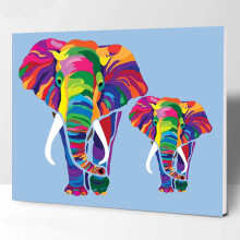 Paint by Numbers for Kids & Adults & Beginner, DIY Canvas Painting Gift Kits for Home Decoration - Colorful Elephants 12 x 16 inch (Wooden Frame)