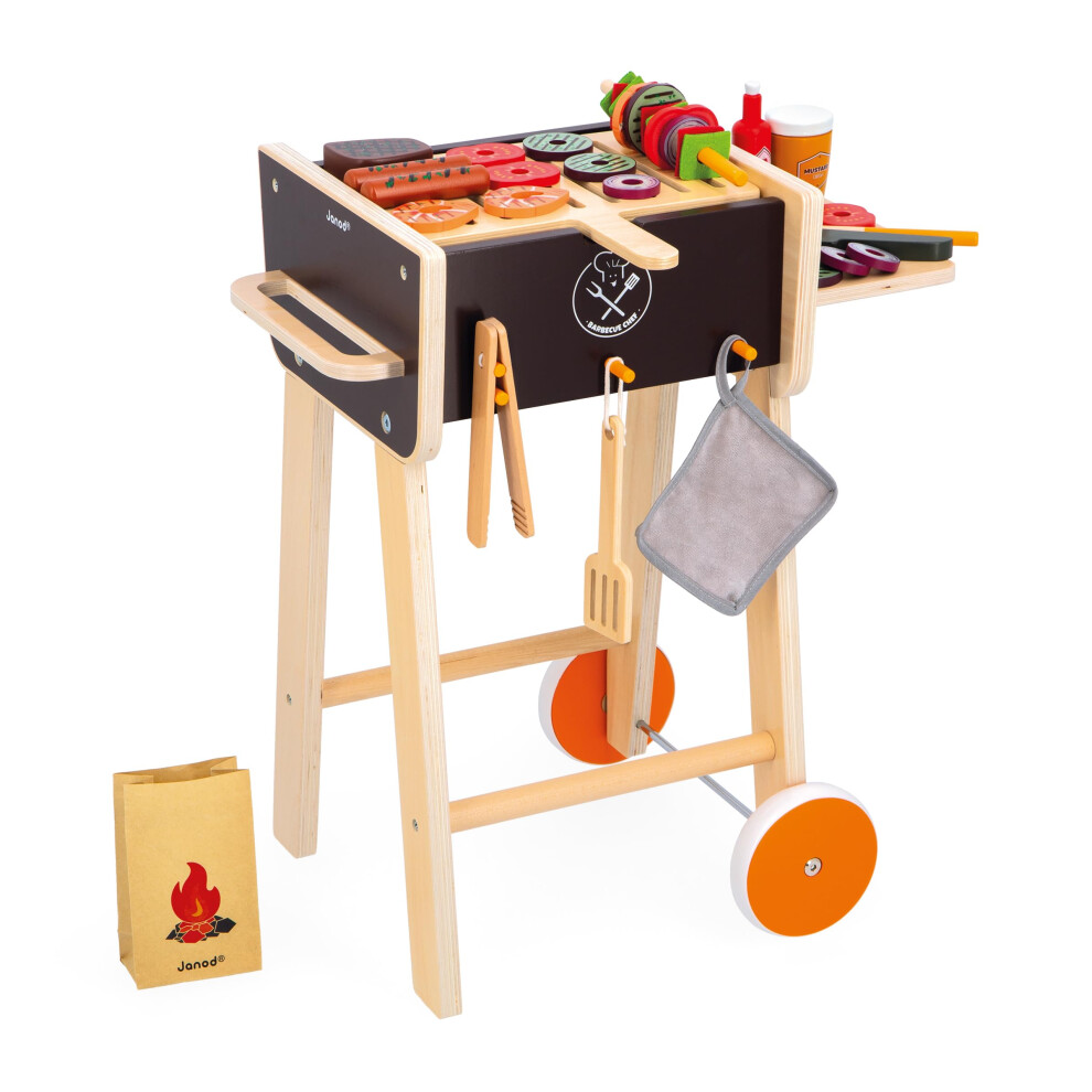 Janod - Wooden Barbecue - Children's Pretend Play Cooking Set - Includes 57 Accessories - 2 Silent Wheels - 3 Years +, J06619 - Plush Soft Toy