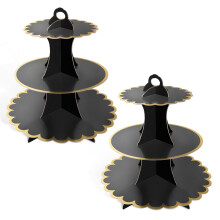2 Pack Black Cake Stand Cardboard Cupcake Stand 3 Tier Cupcake Dessert Holder Cardboard Round Tower Cardboard Cake Stands for Afternoon Tea Cake Stand