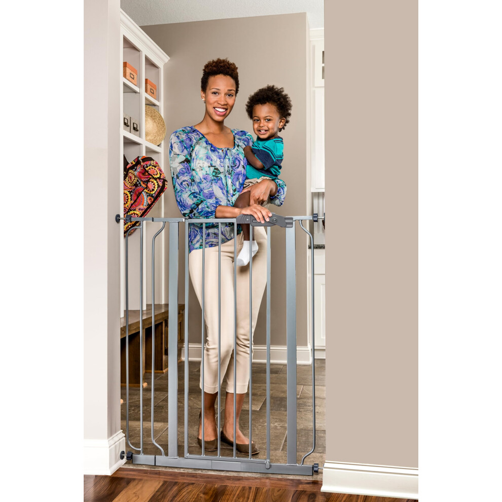 Easy Step Extra Tall Walk Thru Baby Gate, Bonus Kit, Includes 4-Inch Extension Kit, Pressure Mount Kit and Wall Cups and Mounting Kit, Platinum-image-OPC-PFBB9YT-NEW