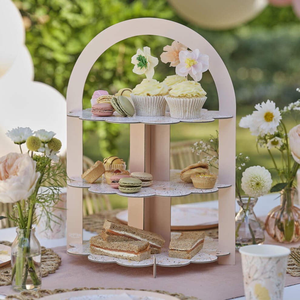 Floral Afternoon Tea and Treats Stand 3 Tier Table Centrepiece 31cm x 42cm, Pastel