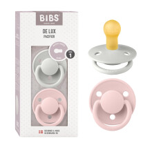 De Lux Soother 2-Pack, BPA Free Dummy Pacifier, Round Nipple. Silicone, OneSize (0-36 Months), Iron/Baby Blue