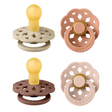 Boheme Soother 4-pack. BPA Free Dummy Pacifier, Round nipple. Natural Rubber Latex, Made in Denmark. 0-6 Months (Pack of 4), Vanilla Mix