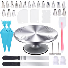 Cake Turntable 12 Inch, Uten Cake Stands, Aluminium Cake Decorating Display Stand, 33pcs Cake Decorating Supplies Set, Straight & Offset Spatula,