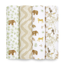 tanzania Swaddle Blanket - Pack of 4| Large 100% Breathable Muslin Cotton Swaddle Wrap Set for Baby Girls & Boys |nature, animals, savannah Print