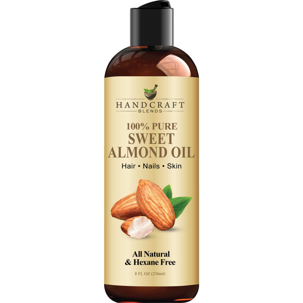 Handcraft Blends Sweet Almond Oil - 236 Ml - 100% Pure And Natural - Premium Grade Carrier Oil - Hair And Body Oil - Massage Oil - Hexane-Free