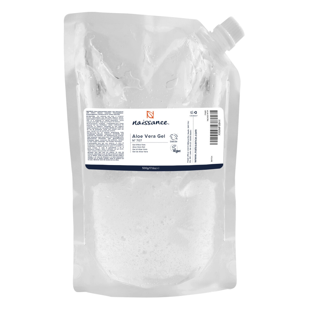 Aloe Vera Gel (No. 707) 500g ECO Refill Pouch - Cooling, Soothing and Moisturising, Aftersun, For All Skin Types, Face, Body and Hair - Cruelty Free