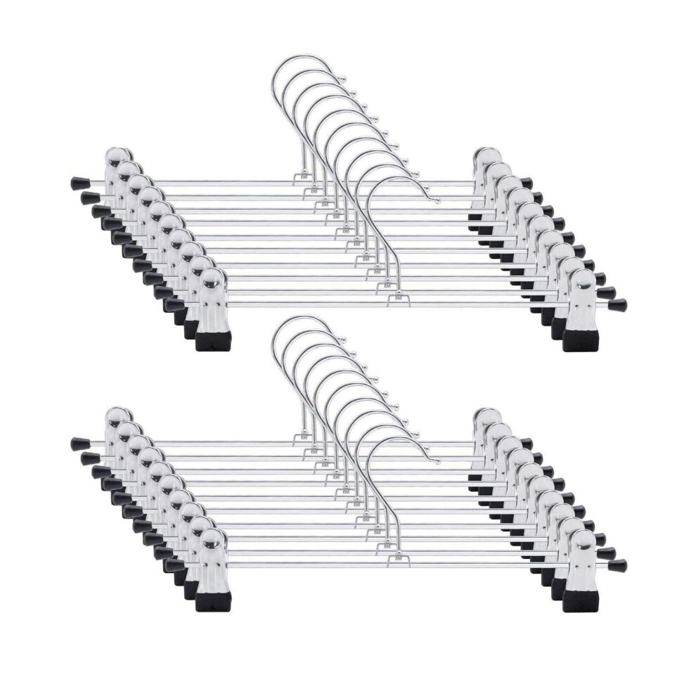 Trouser Hanger, 20Pack Pant Hangers Space Saving Skirt Hangers with Clips Adjustable Non-Slip Coat Suit Metal Hangers Heavy Duty Chrome Clothes