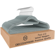 Velvet Hangers, Space Saving Non Slip Coat Hangers for Clothes Multipack (Grey, 20 Pack)