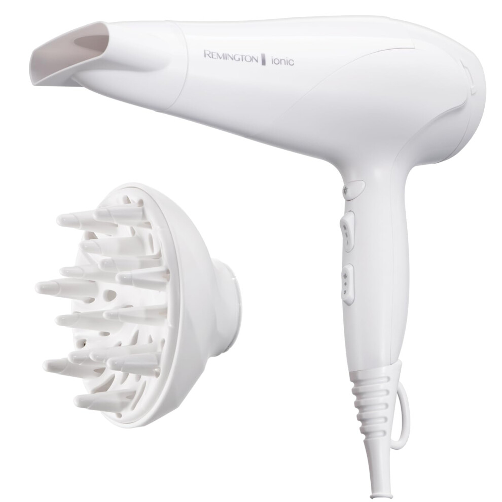 Ionic Hair Dryer (2200W, Ionic Conditioning for Frizz-Free and Shiny Results,3 Heat & 2 Speed Settings and Cool Shot, 2 Attachments: Diffuser &