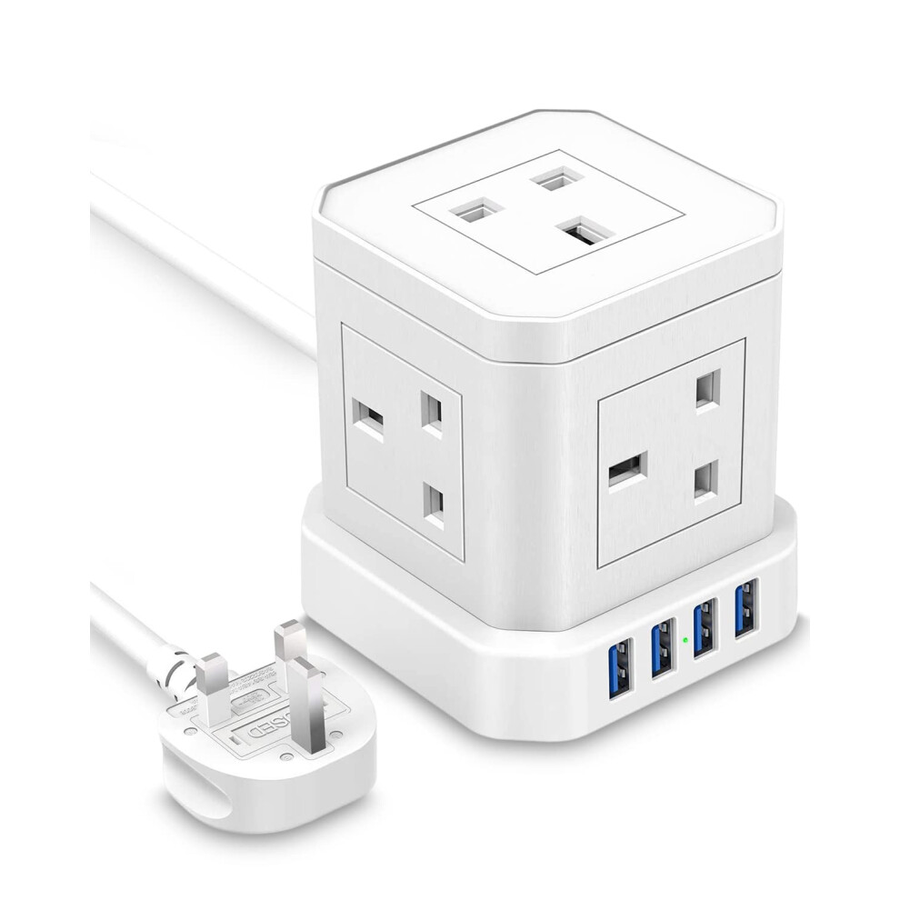 Photos - Electrical Wire & Cable Cube Extension Lead with 4 USB Slots, Extension Cable 2M with 5 AC Ports, Extension Cord Surge Protected 13A 3250W, Multi 9