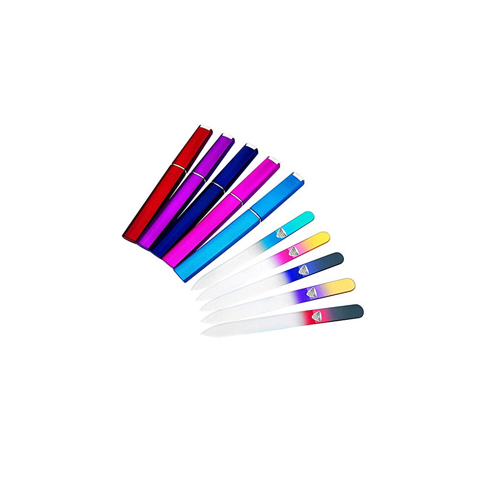 Bona Fide Beauty 5-Pack Czech Glass Nail File With Case Set - Professional Crystal Nail Files For Natural Nails (Multicolor). Thoughtful Gifts, Reusable Nail Files