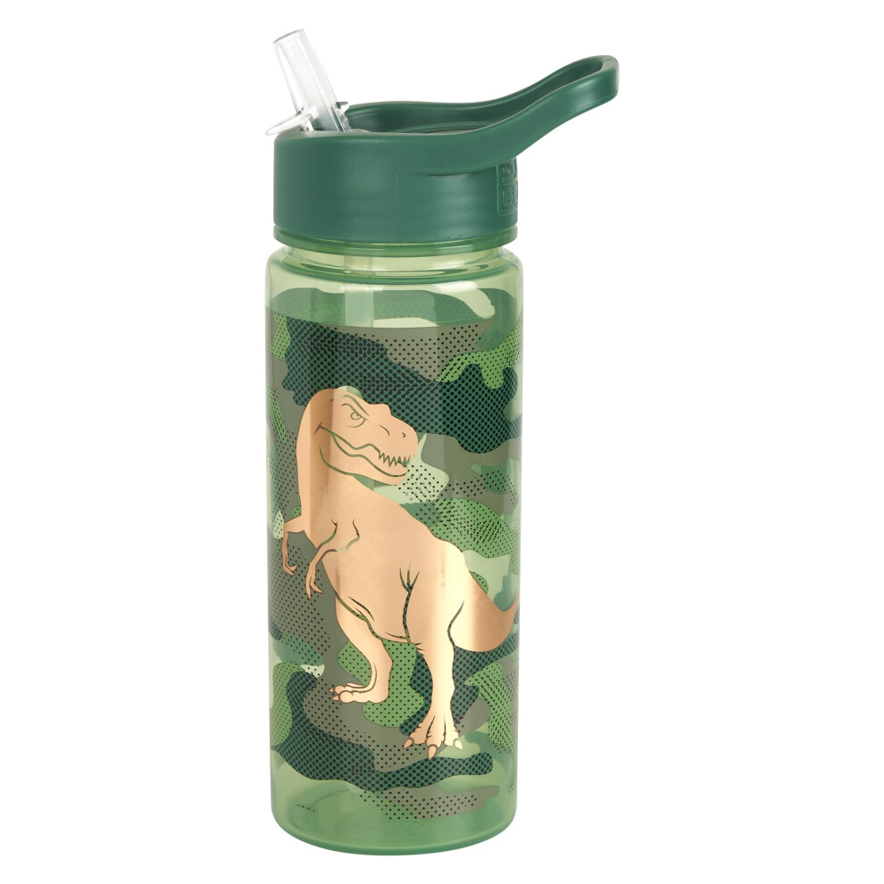 Dino Camo Water Bottle with Flip up Straw 500ml âOfficial Merchandise Kids Reusable Non Spill BPA Free - Recyclable Plastic â For School Nursery