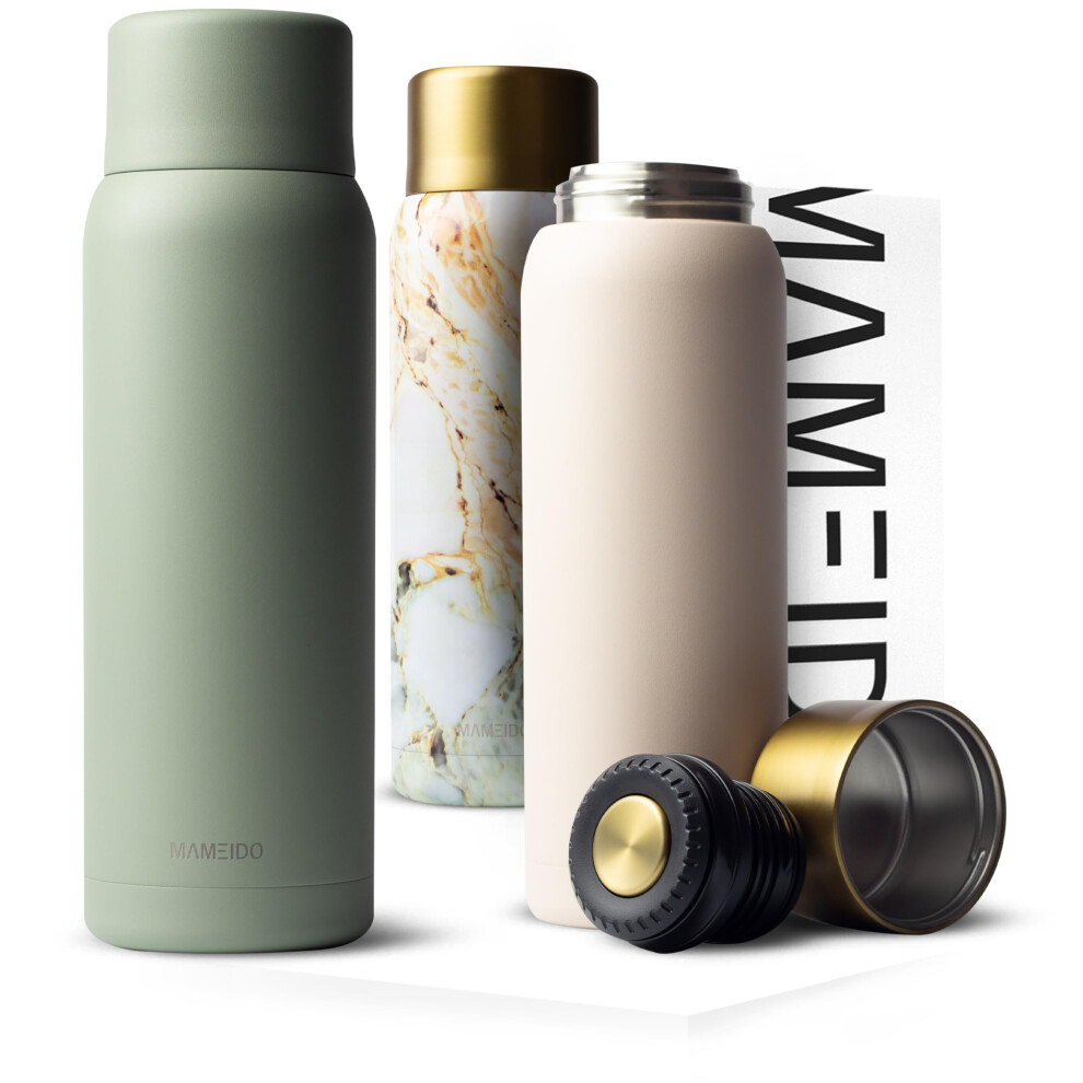 Mameido Thermos Flask 1L With Cup, Flask For Hot Drink Up To 12 Hours, Leak-Proof Thermal Flask 100% Bpa Free For Hot Water, Coffee & Tea (Desert Sage, 1