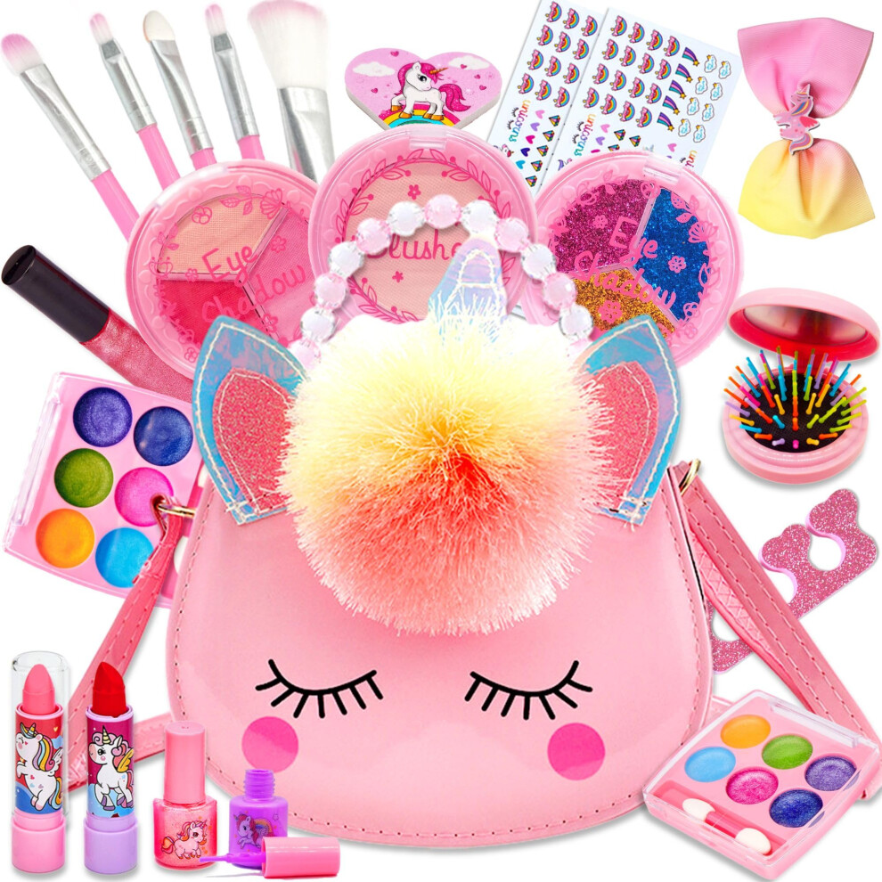 Unicorn Kids Makeup Sets for Girls, 21 PCS Washable Make Up Set Toy, Safe & Non-Toxic Makeup Set, Unicorn Makeup Bag Cosmetic Beauty Set for Girls