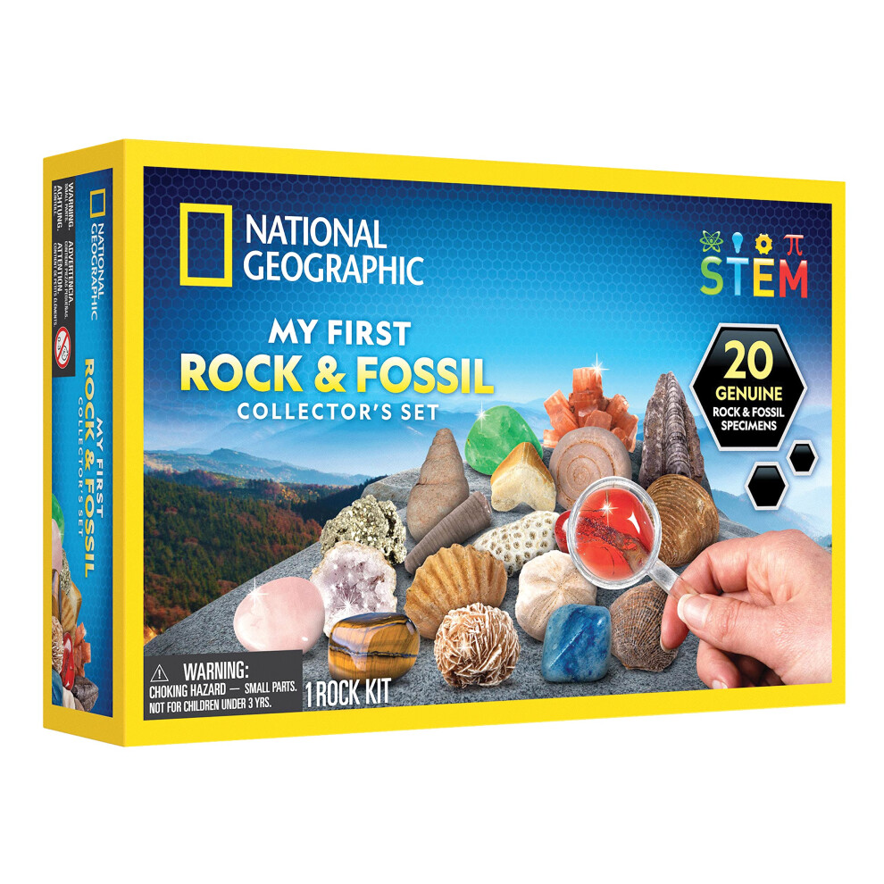 Rock & Fossil Collection - Rock Collection for Kids, 20 Rocks and Fossils with Agate, Rose Quartz, Jasper & More, Great STEM Science Kit for Boys and