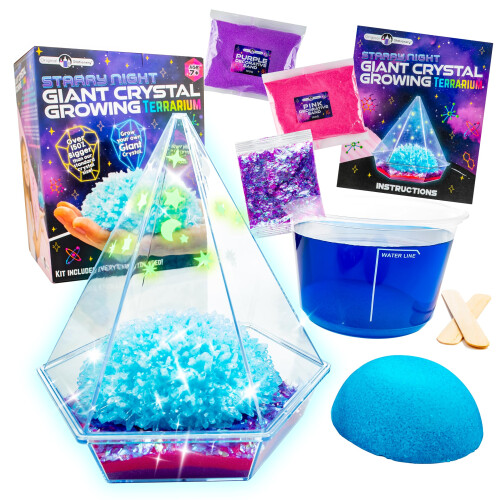 Starry Night Giant Crystal Growing Terrarium Kit, Crystal Growing Kit for Kids with Glow in the Dark Stickers and Glitters, Kids Science Kits Gift