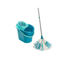 Set nettoyage sols Power Mop 3-en-1 52110 Leifheit, kit balai serpillère et seau, balai à franges microfibres triple action