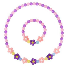Girls Chunky Flower Jewelry Necklace and Bracelet Set for Girls Little Kids Lovely Beaded Necklace and Bracelet Colorful Beads Jewelry Princess Dress