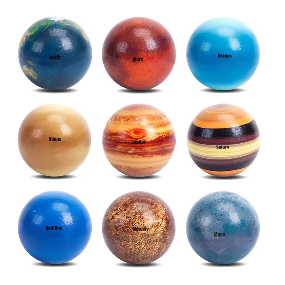 Planets Stress Balls, POTWPOT 9 Pieces Solar System Stress Balls Stress Relief Toys Sensory Balls for Children with Outer Space Theme Party Favors and