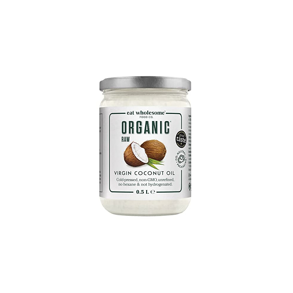 Eat Wholesome Food Co. Eat Wholesome Organic Virgin Coconut Oil, Raw Cold-Pressed, 500 Ml, Glass Jar In Box, For Cooking, Baking, Skincare & Hair