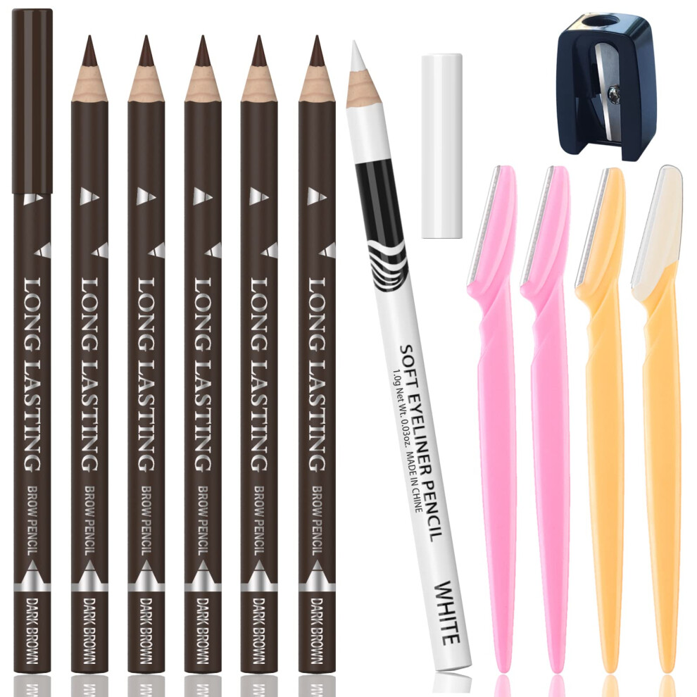Kaiqikaixi Brown 6Pcs Dark Eyebrow Pencil Eyeliner Set, Waterproof Eye Brow Pencil, Easy To Coloromen Women Professional Eyebrow Pencil Smudge Proof Long Lasting
