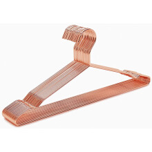 43cm Shiny Copper Metal Coat Hanger 10pcs, Space Saving Rose Gold Metal Clothes Hangers with Notches, Heavy Duty Strong Metal Wire Hanger for Blouse