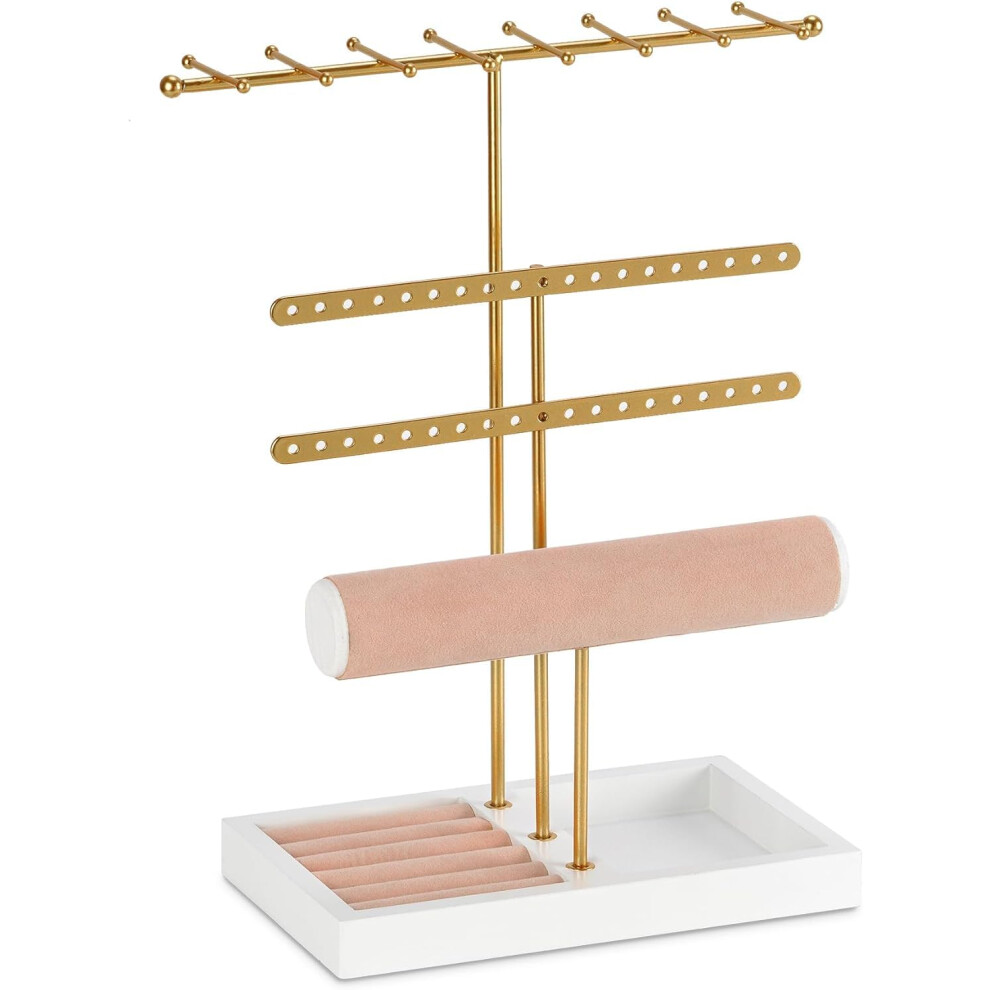 Jewellery Organiser Gold Jewellery Stand, 4-Tier Earring Holder Earring Display Stand, Earring Storage Organiser Necklace Stand Bracelet Holder Ring