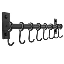 Pot Rack - Pots and Pans Hanging Rack Rail with 8 Hooks, Pot Hangers for Kitchen, Wall Mounted, Black