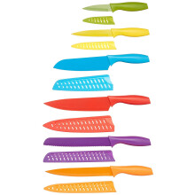 12-Piece Multicolor Knife Set with Nonstick Color-Coded Stainless Blades and Guards - Includes Paring, Utility, Santoku, Carving, Chef, Bread