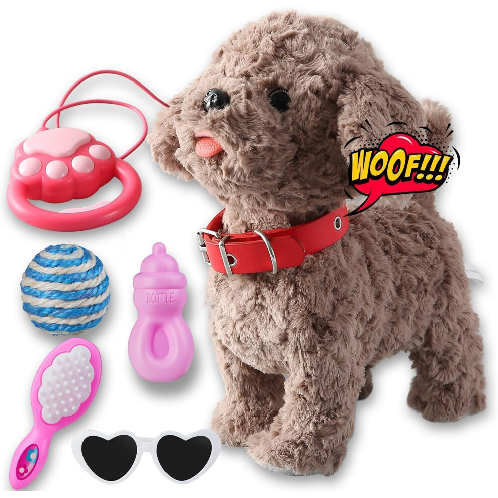 Marsjoy Walking Barking Dog Toy Singing Puppy Set, Repeat What You Say Teddy With Control Leash Electronic Dog, Touch Or Voice Control Realistic Musical