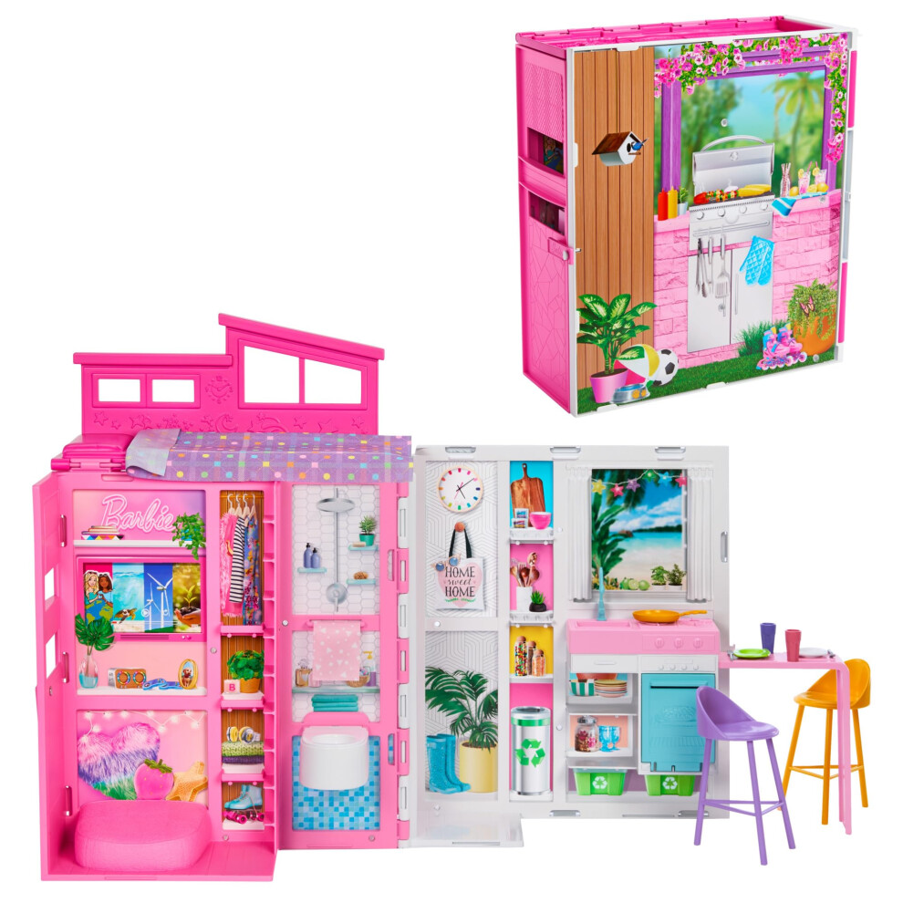 Barbie Doll House Playset, Getaway House With 4 Play Areas Including Kitchen, Bathroom, Bedroom And Lounge, 11 Decor Accessories, Hrj76