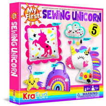 My First Unicorn Kids Sewing kit, Beginner Arts & Crafts, Make 5 Cute Projects with Plush Stuffed Animal, Pillow, Mobile, Keyring and Bag,