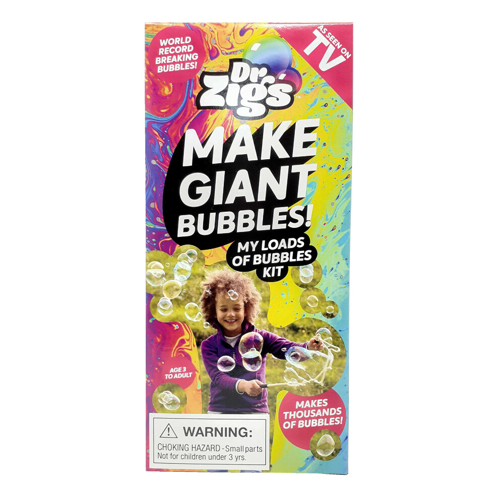 Dr Zigs Giant Bubbles For Kids - Easy To Use Sensory Toys, All-In-One Kit With Multi Bubble Wand And Bubble Solution. Plant-Based Bubble Mixture Makes 1000'S