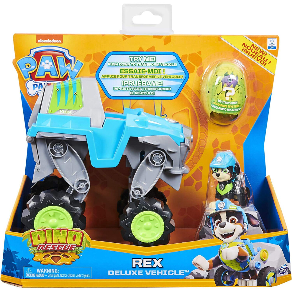 PAW Patrol, Dino Rescue Rex's Transforming Vehicle with Mystery Dinosaur Figure