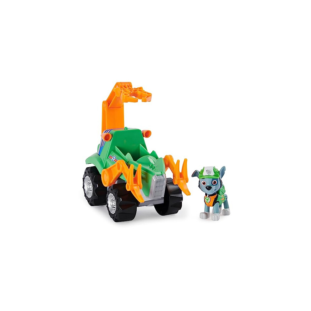 PAW Patrol, Dino Rescue Rocky's Deluxe Rev Up Vehicle with Mystery Dinosaur Figure