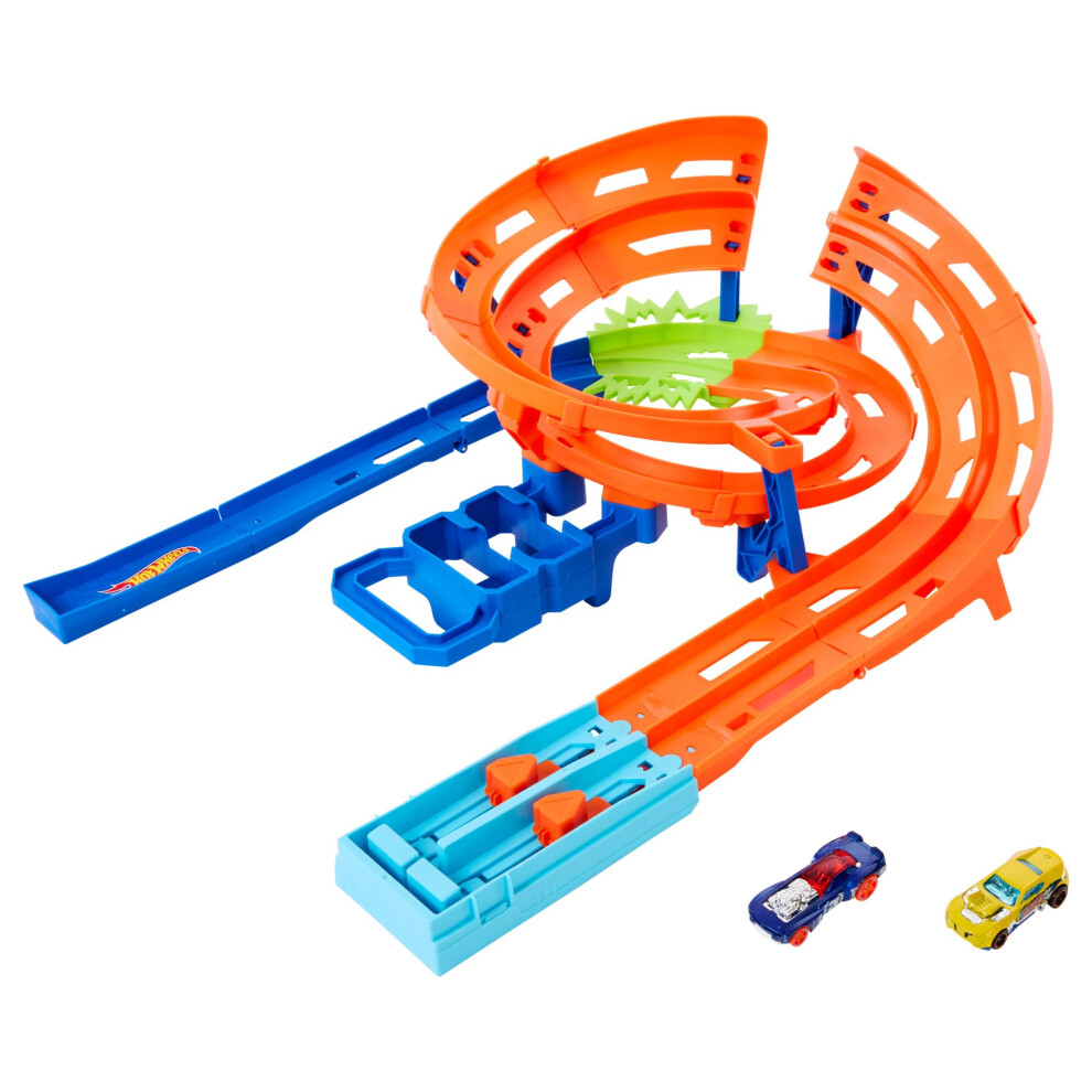 Toy Car Track Set, Whip Around Raceway, 2 Toy Cars in 1:64 Scale, Easy Storage, HTK17