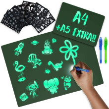 Light Drawing Board Kids A4 and A5, 6 Stencils and 2 Spy Pens - BONNYCO | Boys, Girls Toys for 3 4 5 6 7 8 9 Years Old | Glow Pad Kids Toys & Gifts