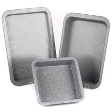 COMBO-2184 Marble Collection Carbon Steel Non-Stick 3 Piece Set, includes Square Pan, Roaster and Baking Tray, Oven Safe up to 220c, PFOA Free, Easy